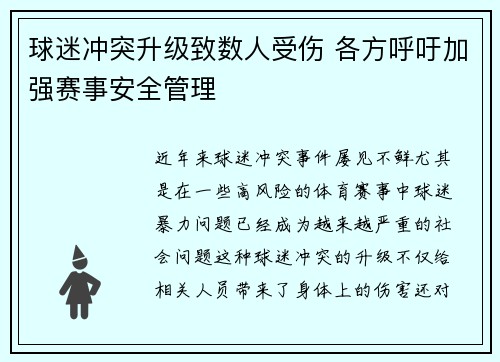 球迷冲突升级致数人受伤 各方呼吁加强赛事安全管理