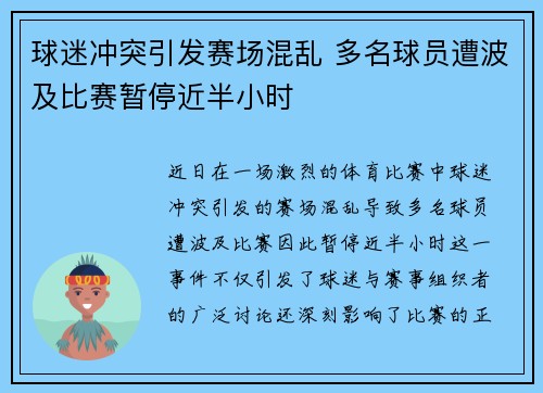 球迷冲突引发赛场混乱 多名球员遭波及比赛暂停近半小时